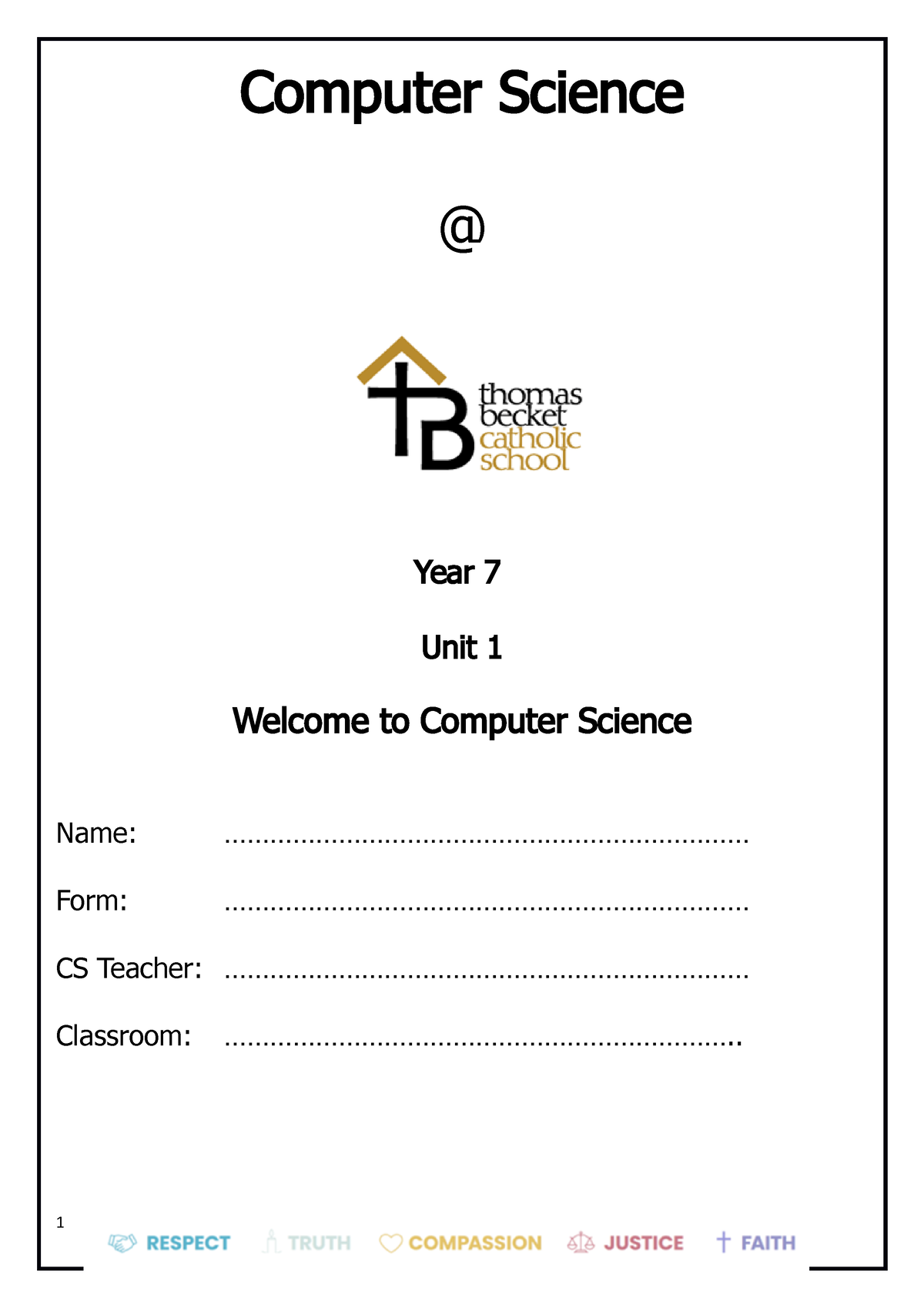 computing notes - Computer Science @ Year 7 Unit 1 Welcome to Computer ...