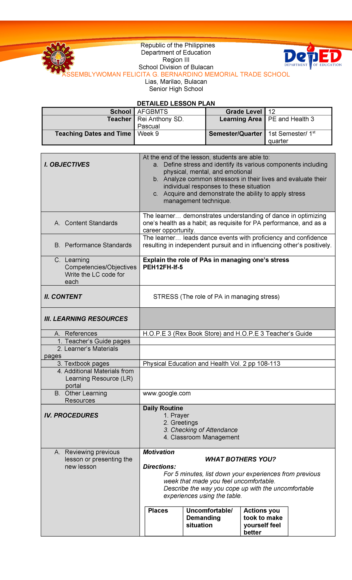 COT 1-2023-2024 - detailed lesson plan - Republic of the Philippines ...