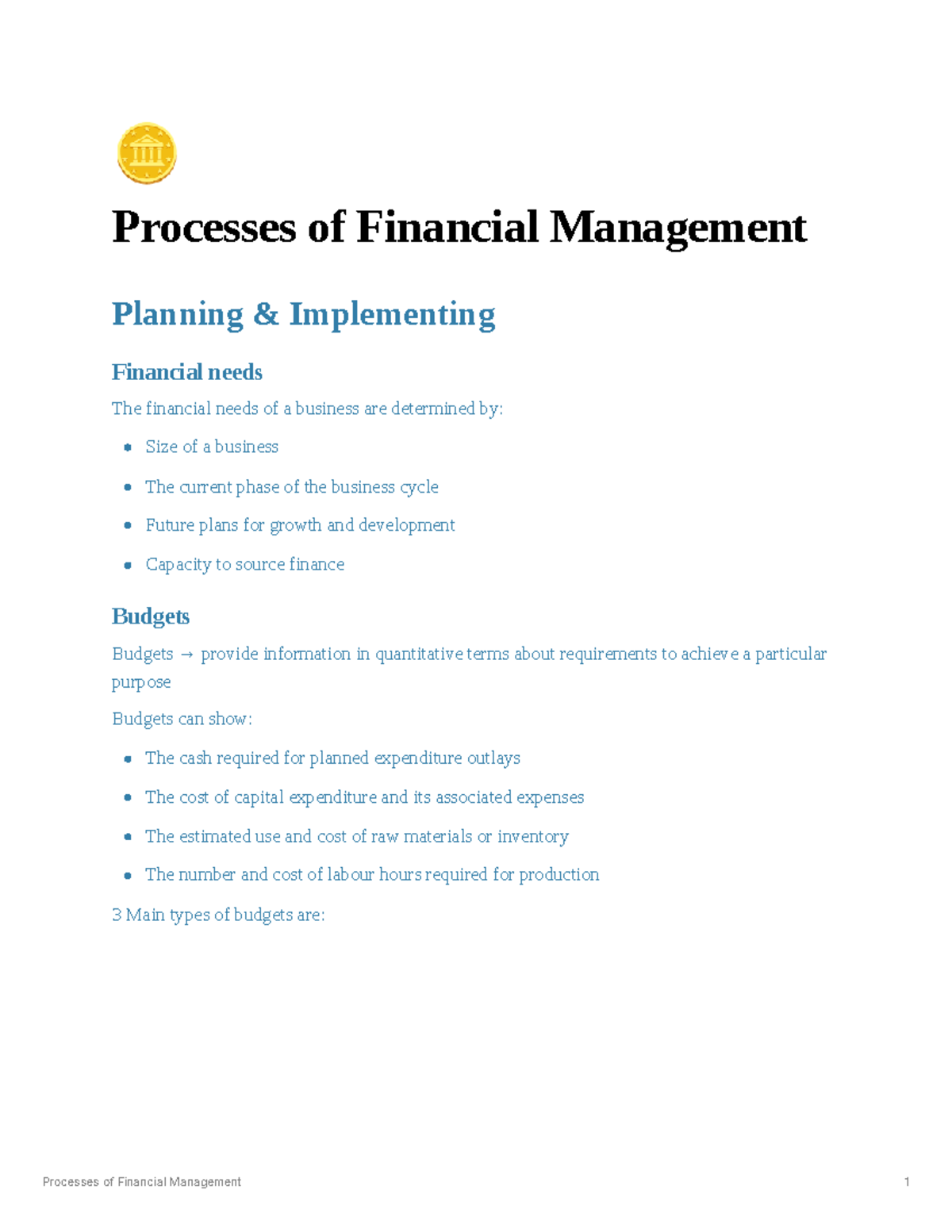 Processes of Financial Management - 🪙 Processes of Financial Management ...