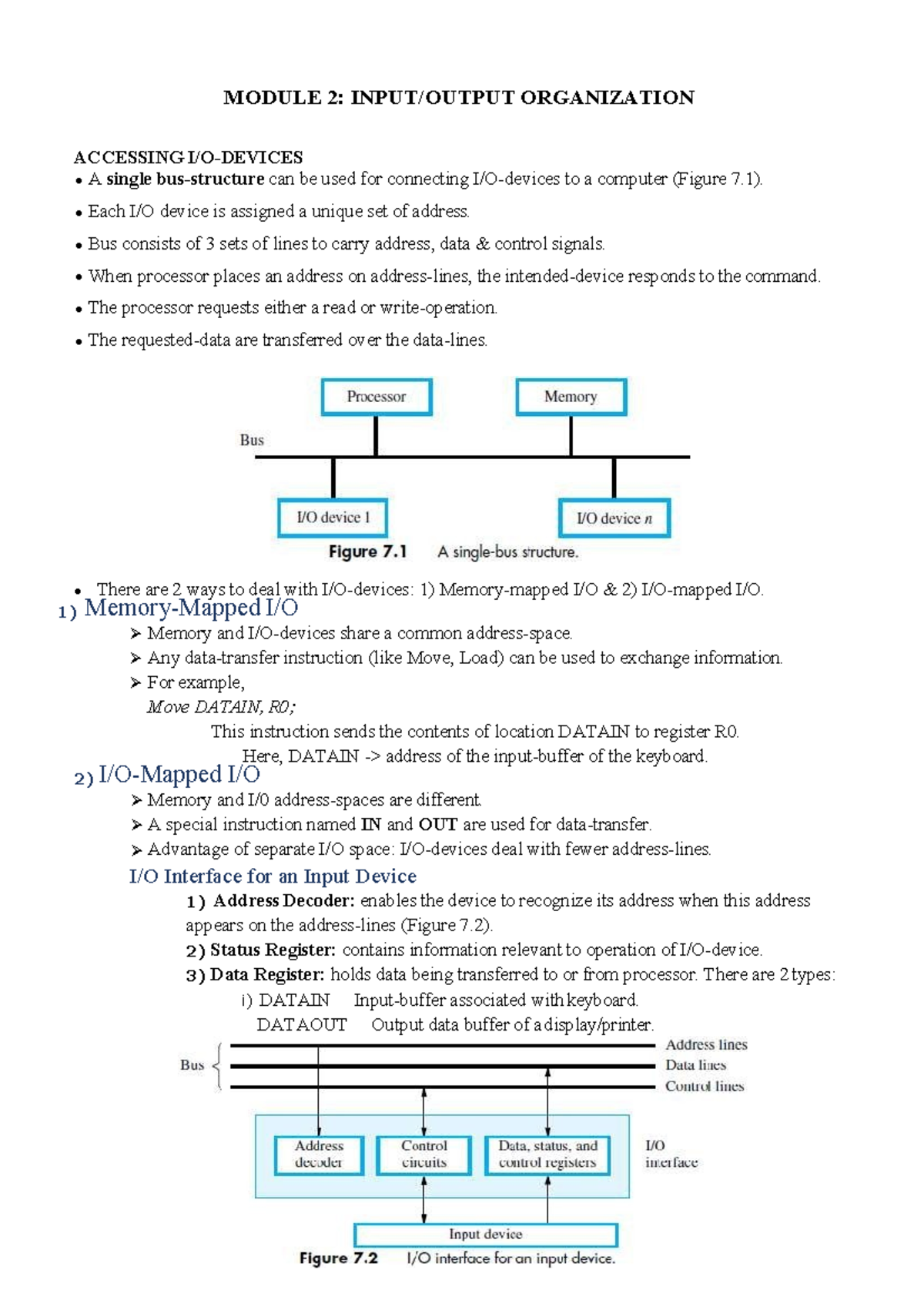 Module 2 CO - MODULE 2: INPUT/OUTPUT ORGANIZATION ACCESSING I/O-DEVICES ...