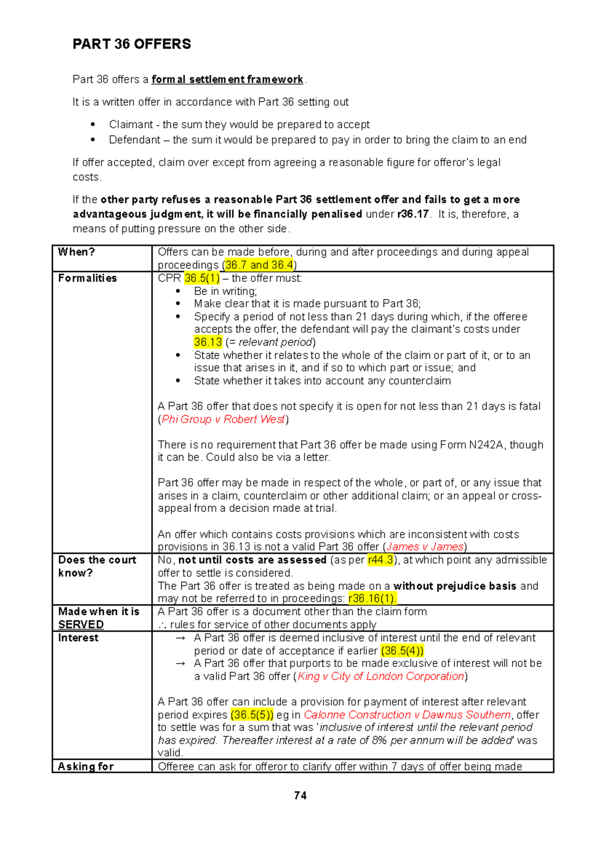 14 Part 36 Offers - Part 36 offers a formal settlement framework. It is ...