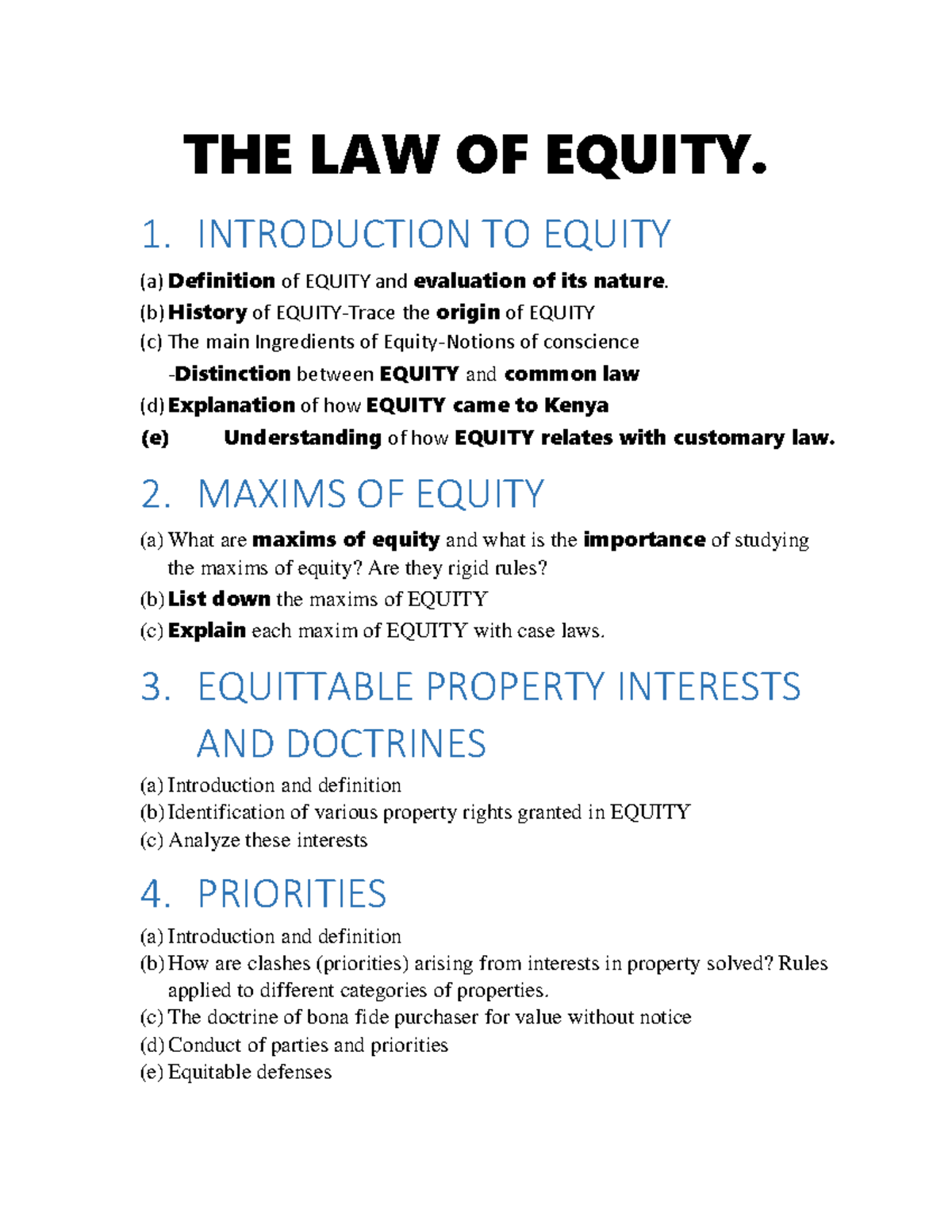 THE LAW OF Equity - THE LAW OF EQUITY. 1. INTRODUCTION TO EQUITY (a ...