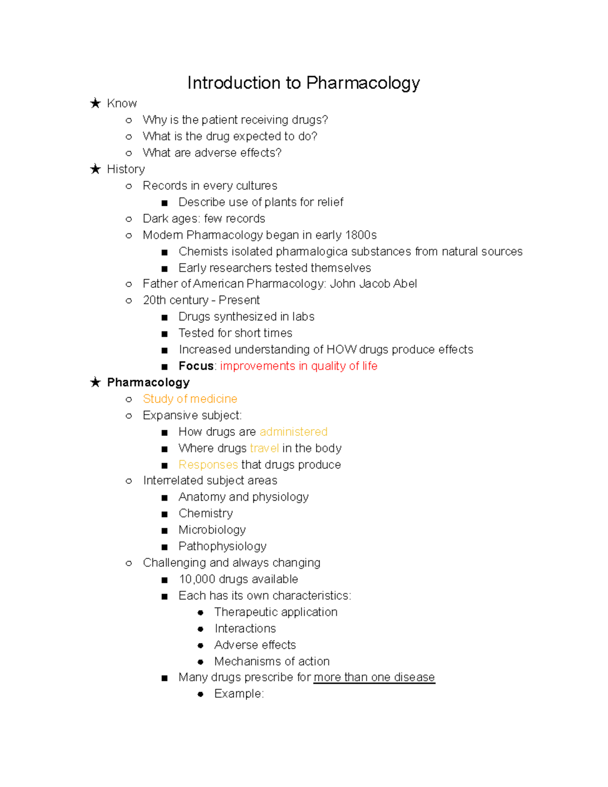 Chapter 1 - Lecture Notes - Introduction to Pharmacology ★ Know Why is ...