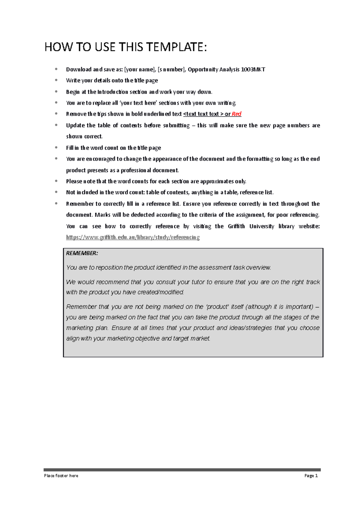 Assignment Template 1003MKT T2 2020 (final) - HOW TO USE THIS TEMPLATE ...