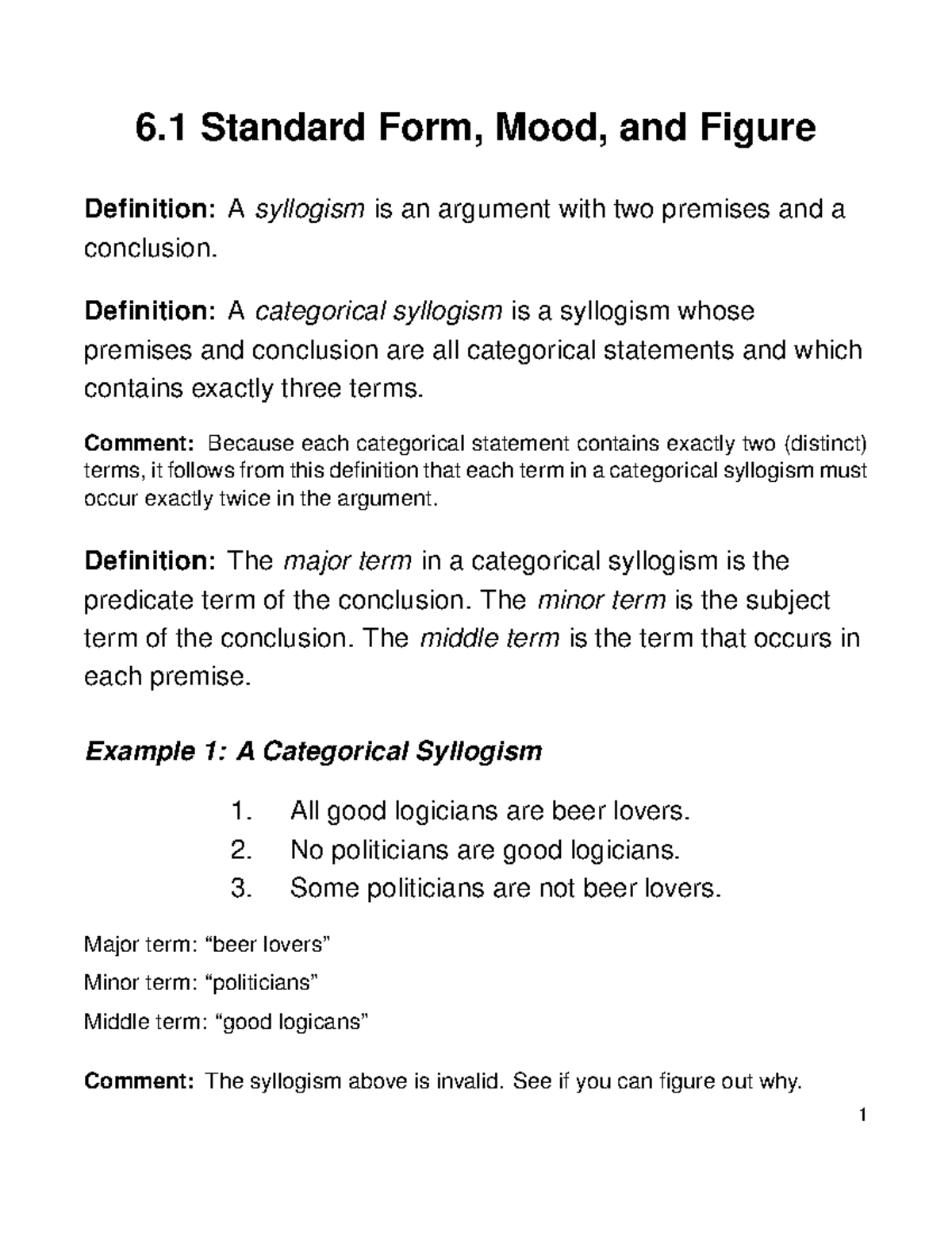 6.1 lec notes phil 240 - 6 Standard Form, Mood, and Figure Definition ...