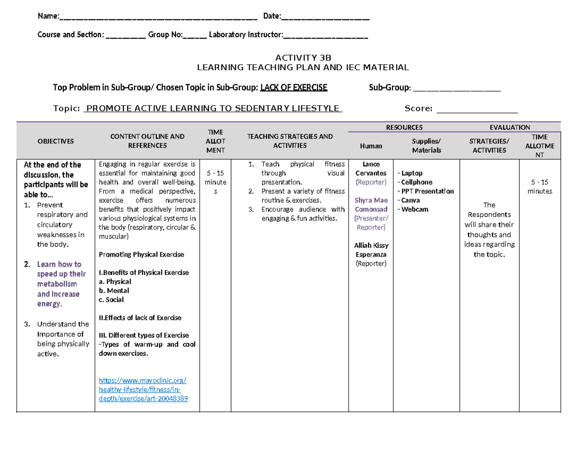 PH+ Activity+3B+Learning+Plan+and+IEC+Material - - Studocu