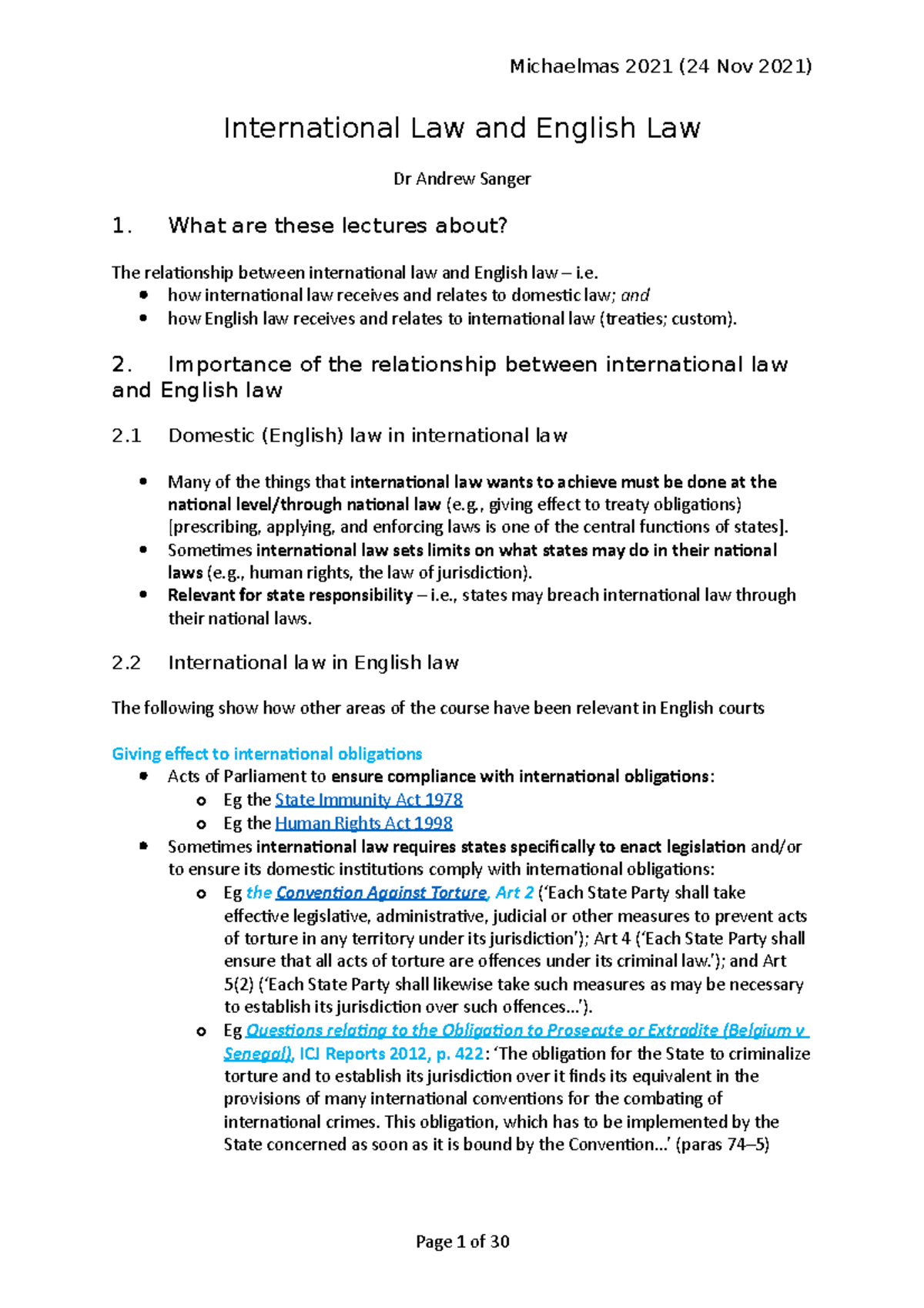 ILL 13 International Law and Domestic Law International Law and