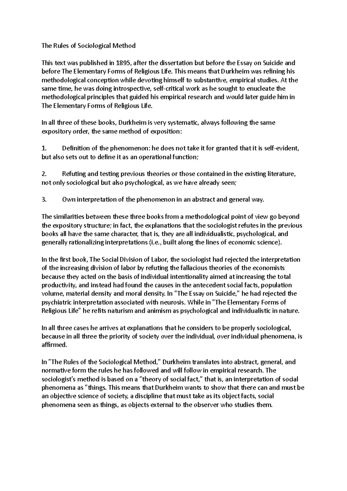 The Rules of Sociological Method - This means that Durkheim was ...