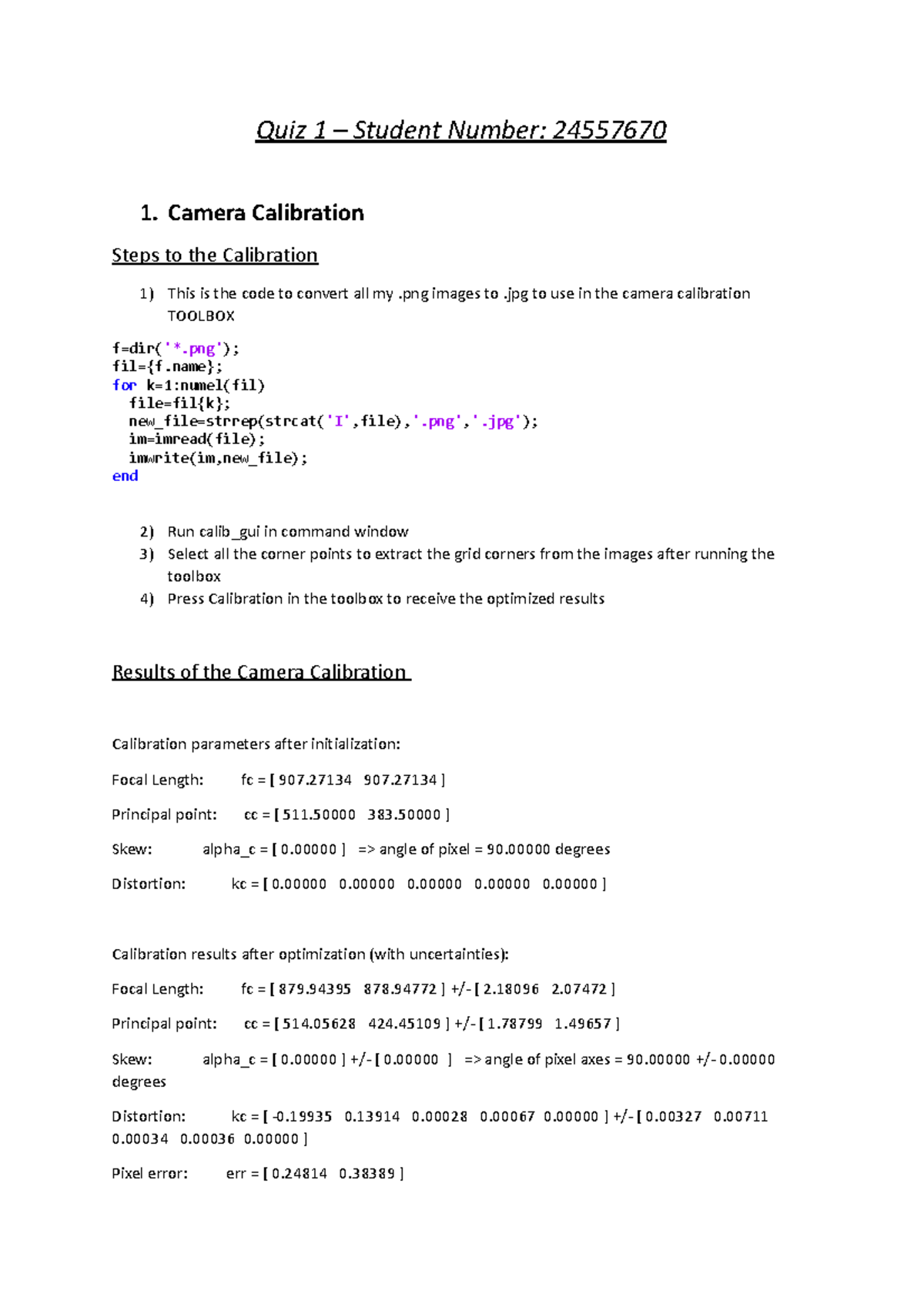 Quiz 1 Sensors and Control Quiz 1 Student Number 24557670 1