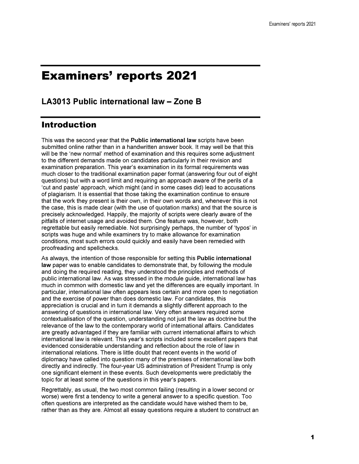 Public Int Report 2021 B - Examiners’ Reports 20 21 Examiners’ Reports ...