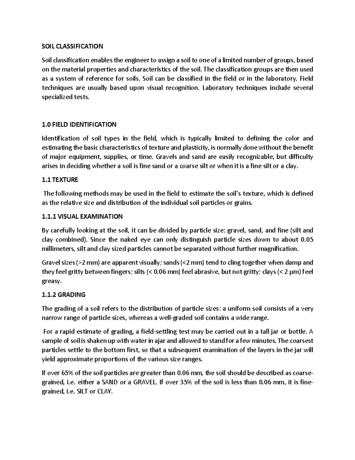 C1 - Soil Classification methods - SOIL CLASSIFICATION Soil ...