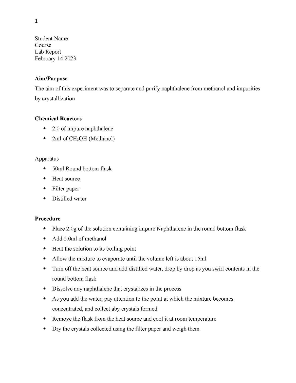 Chem Lab Report - ... - FIN2100 - MDC - Studocu