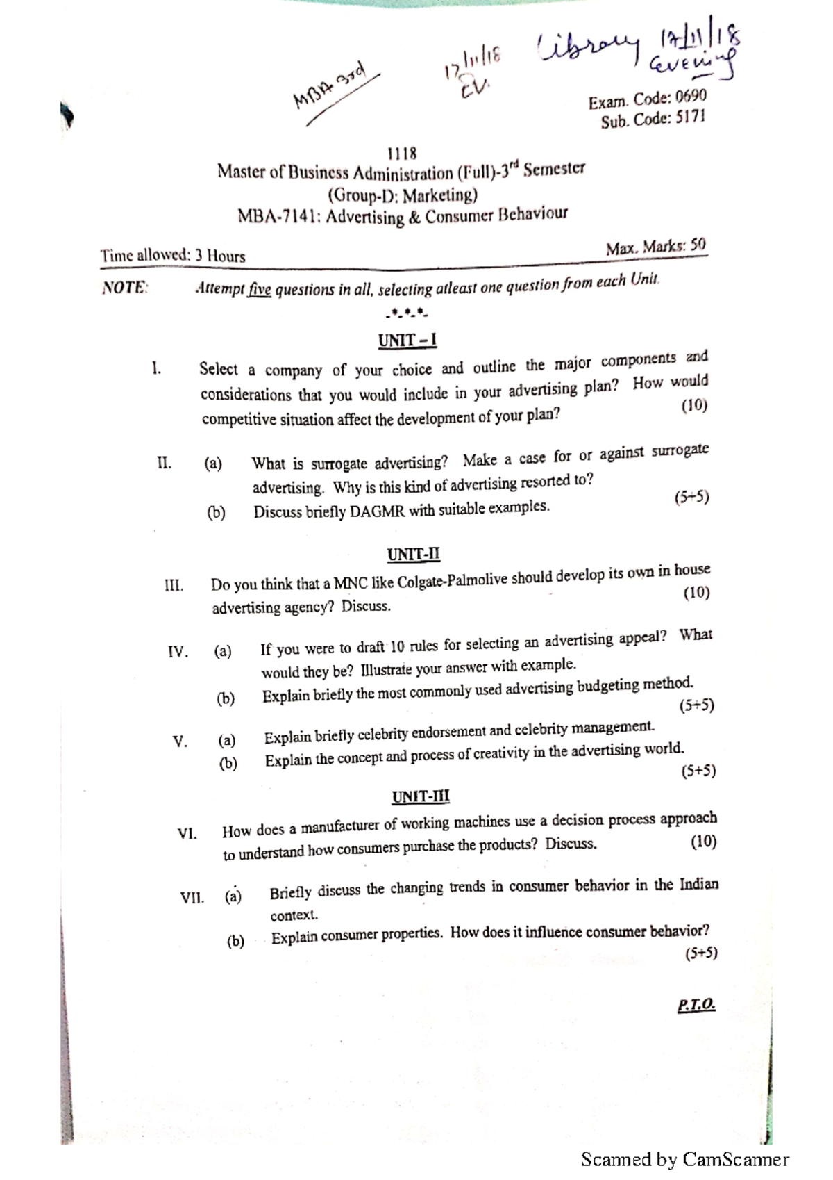 MBA S3 EST ACB - Important questions - library Evening Exam. Code: 0690 ...