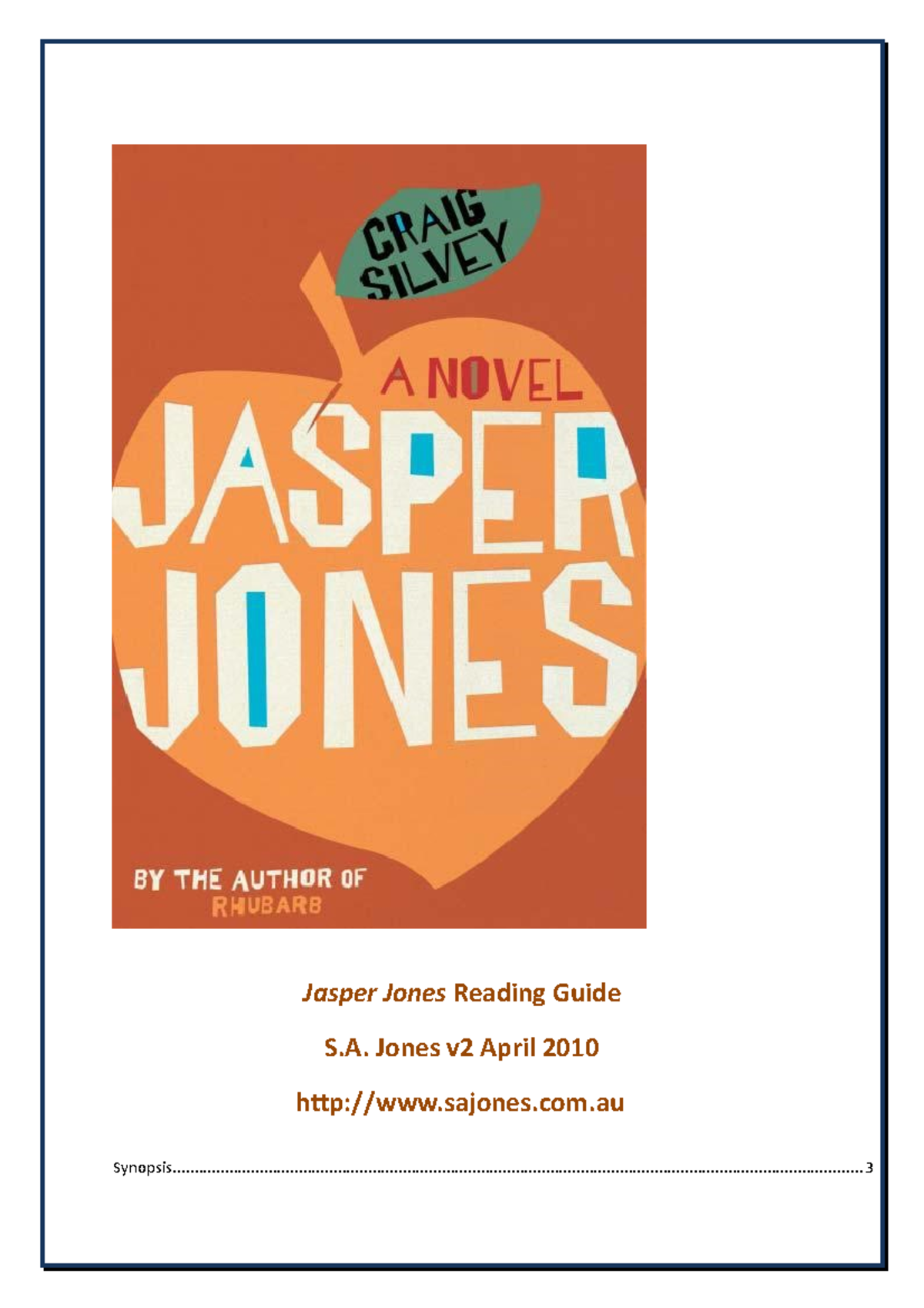 Jasper Jones Study Guide - Jasper Jones Reading Guide S. Jones v2 April ...