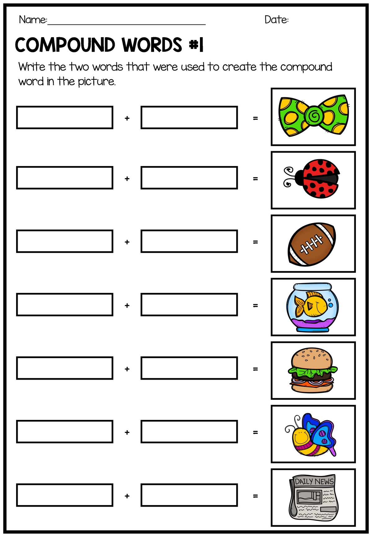 Compound Words Two Free Worksheets-1 - Name 