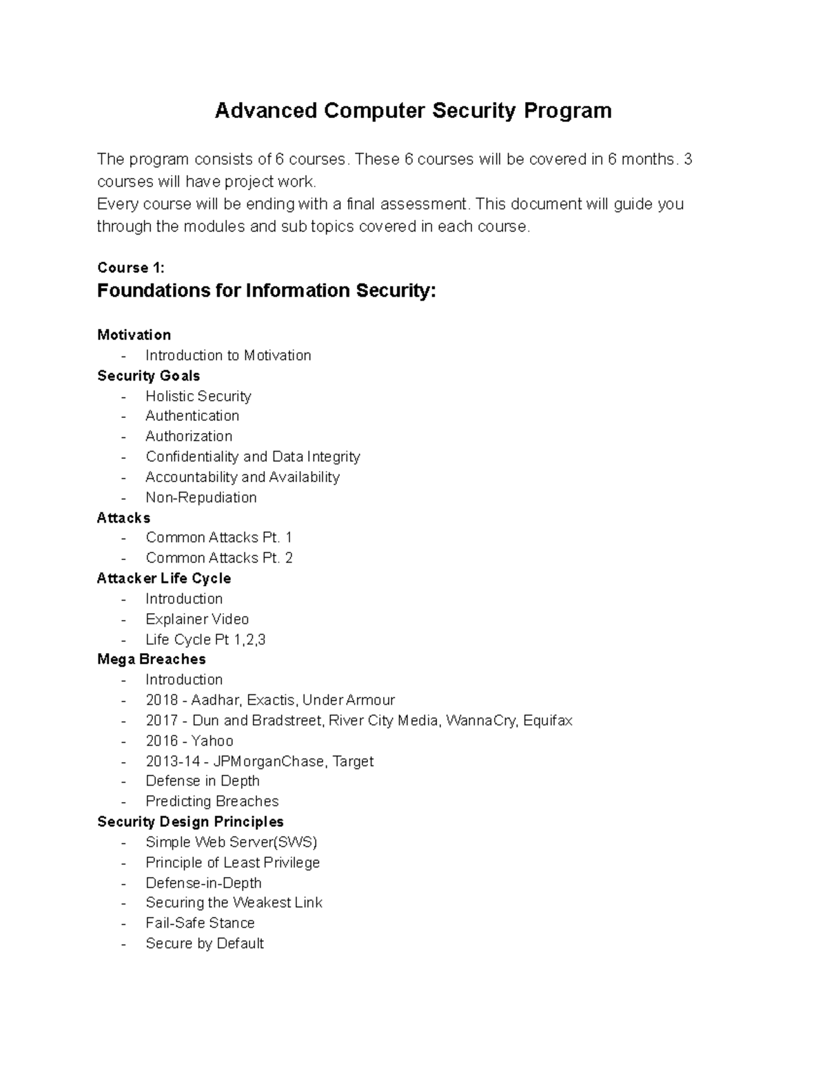 Course+Curriculum+-+In+detail - Advanced Computer Security Program The ...