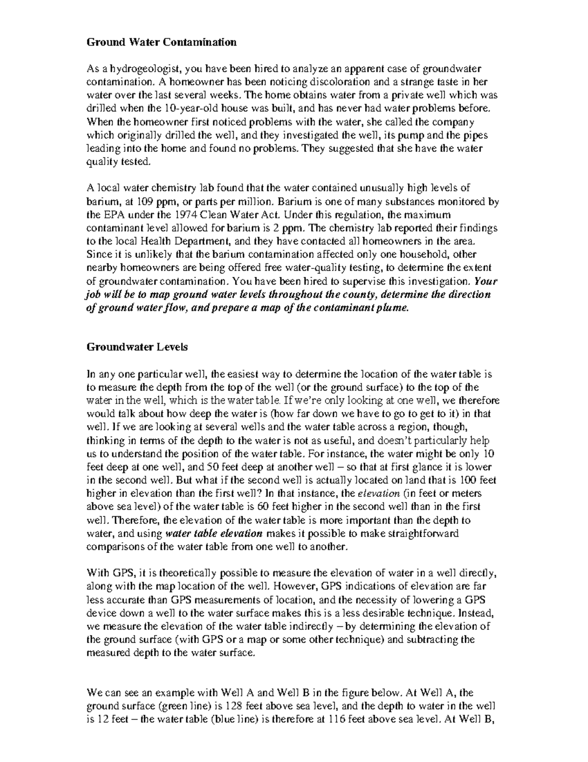 Exercise 1 Ground Water Contamination Ground Water Contamination As