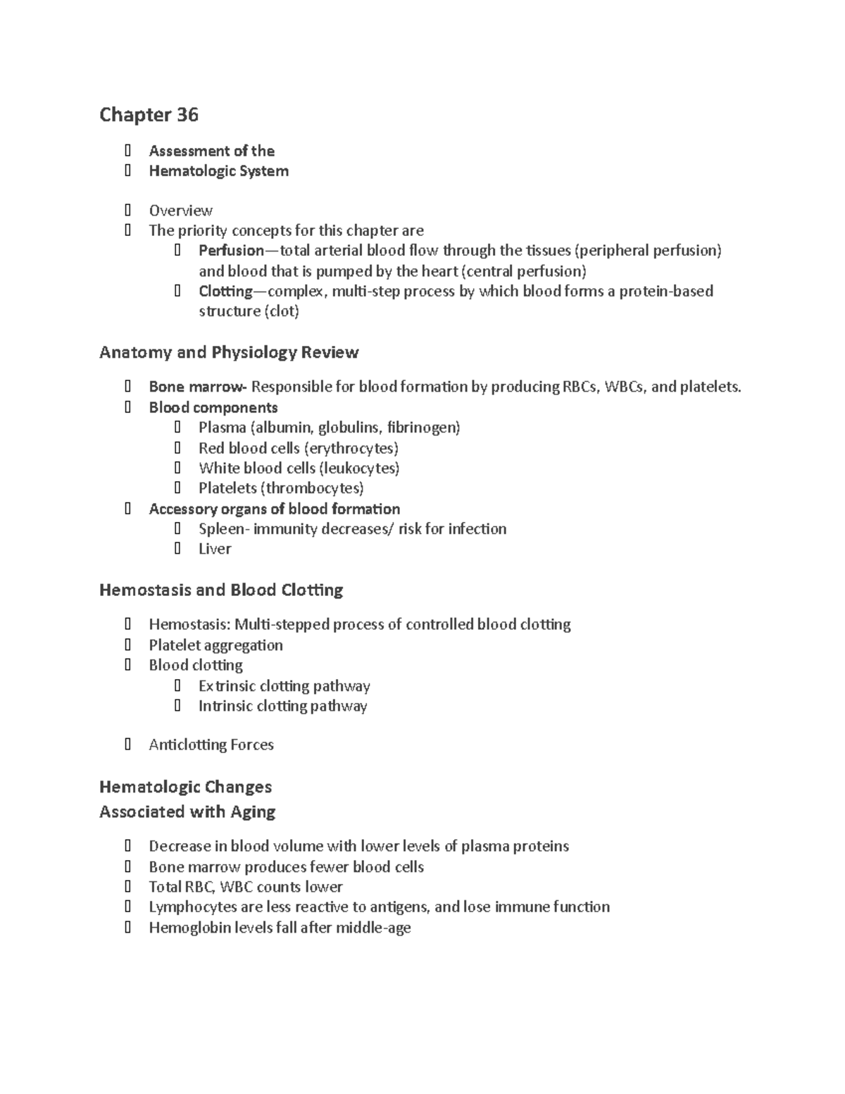 Cp 36 37 Med Surg Outline Chapter 36 Assessment Of The Hematologic