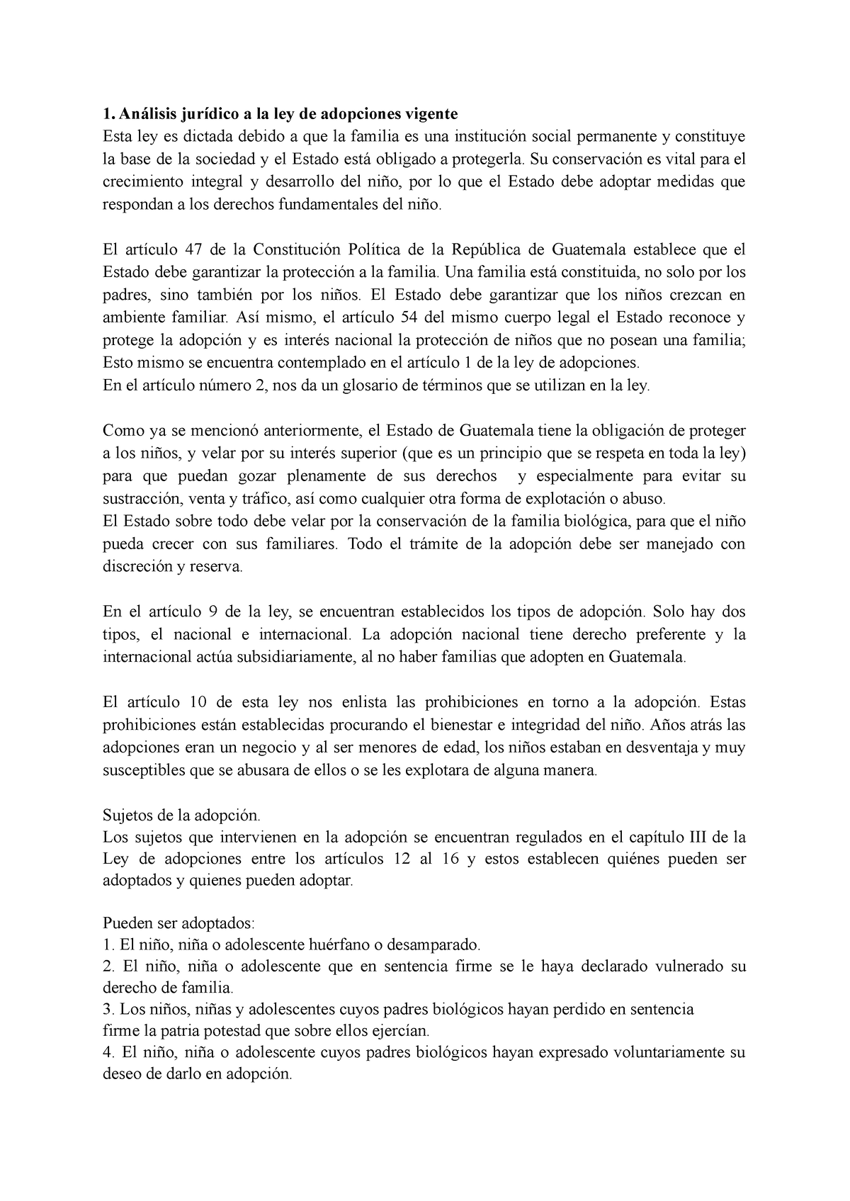 DN3. Análisis Jurídico Ley De Adopciones - 1. Análisis Jurídico A La ...