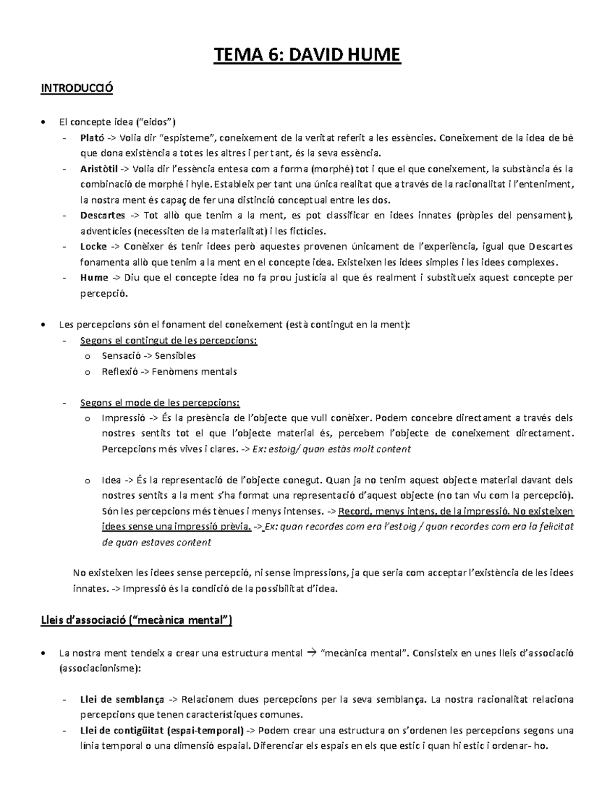 Tema 6. Hume - Hume - Tema 6: David Hume Introducci” El Concepte Idea 