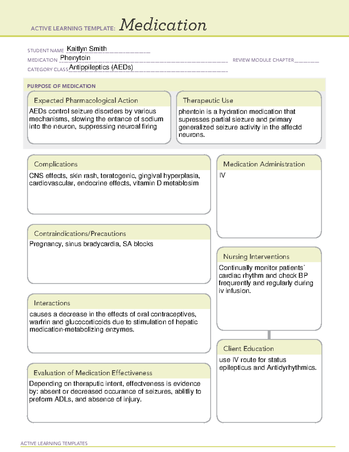 Med card - med card - ACTIVE LEARNING TEMPLATES Medication STUDENT NAME ...