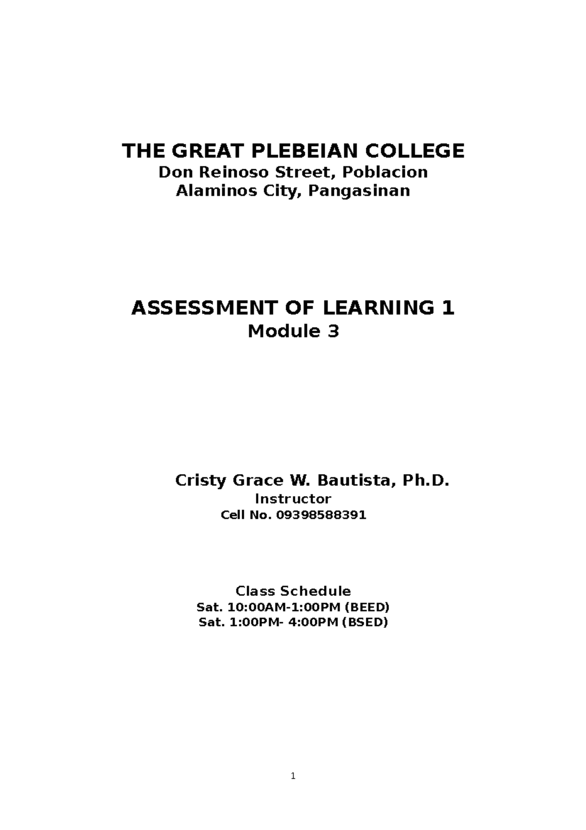 3rd Module in Assessment of Learning 1 - THE GREAT PLEBEIAN COLLEGE Don ...