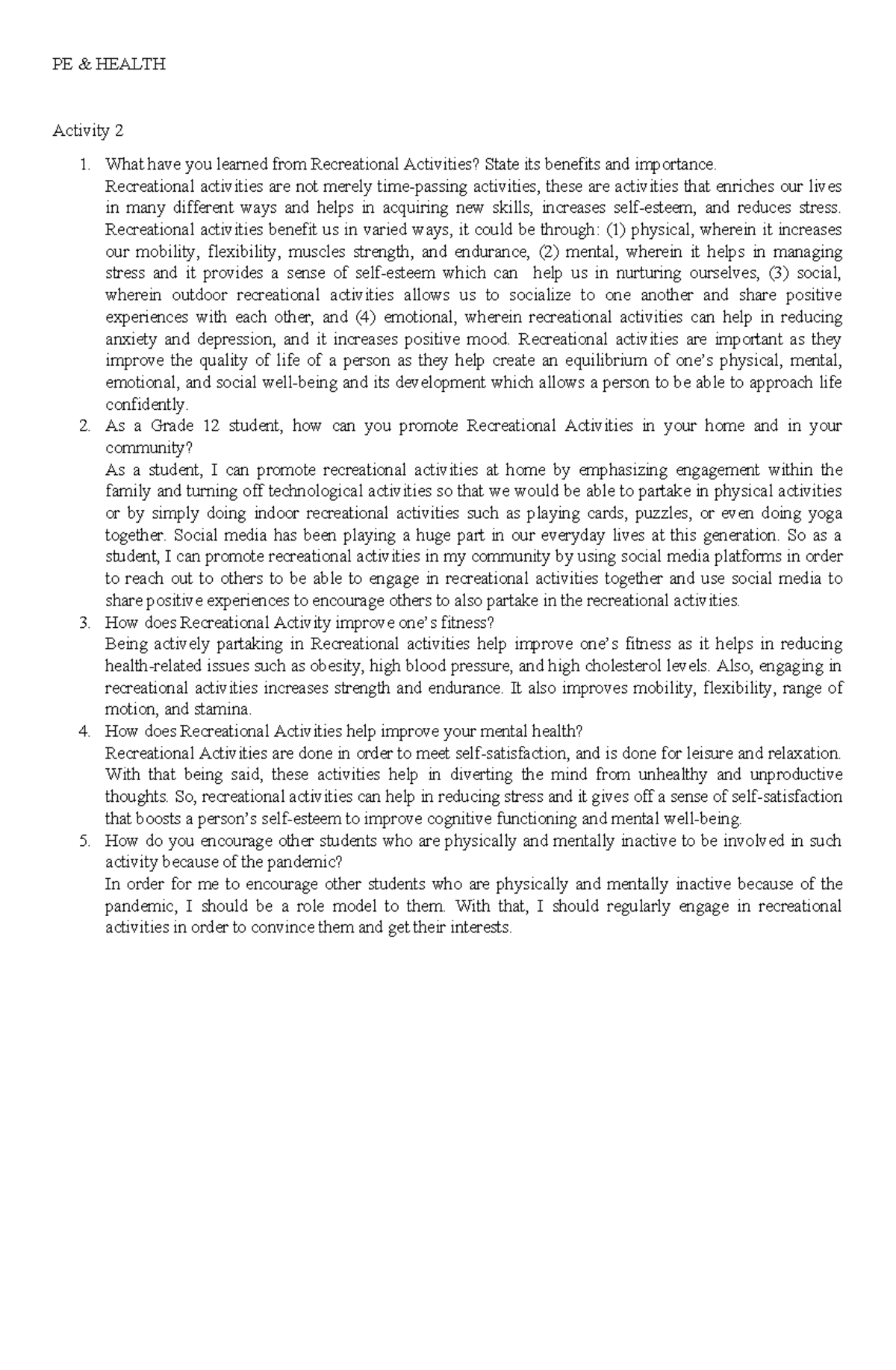3rd Quarter LAS 1 PEH - physical education and health - PE & HEALTH ...
