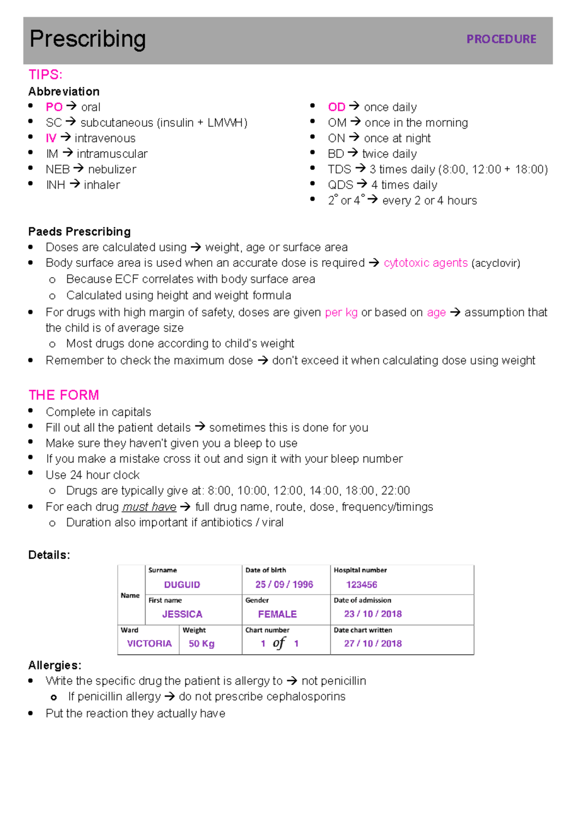 Prescribing basics - TIPS : Abbreviation PO oral SC subcutaneous ...