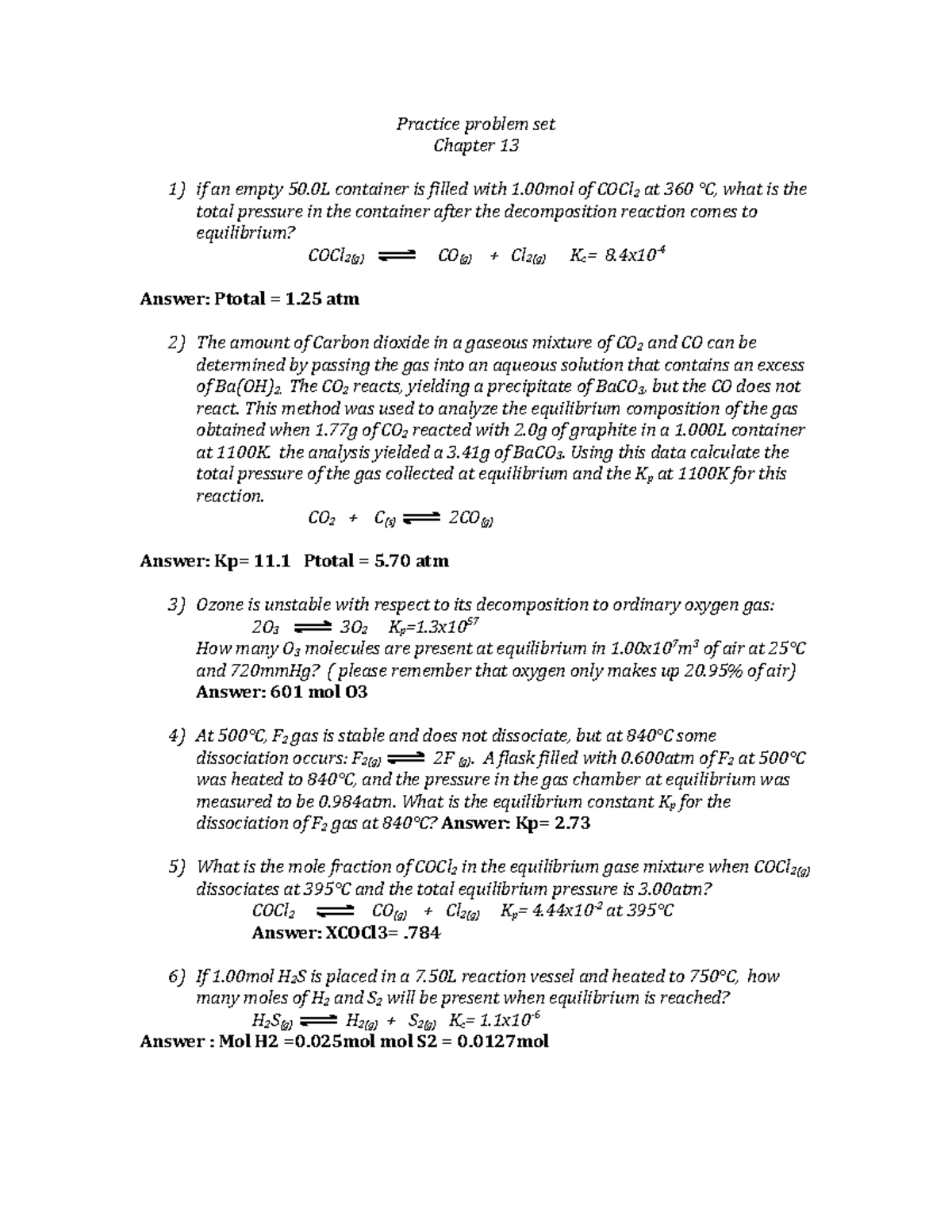 Practice Problem Set Chapter 13 - Practice Problem Set Chapter 13 If An ...