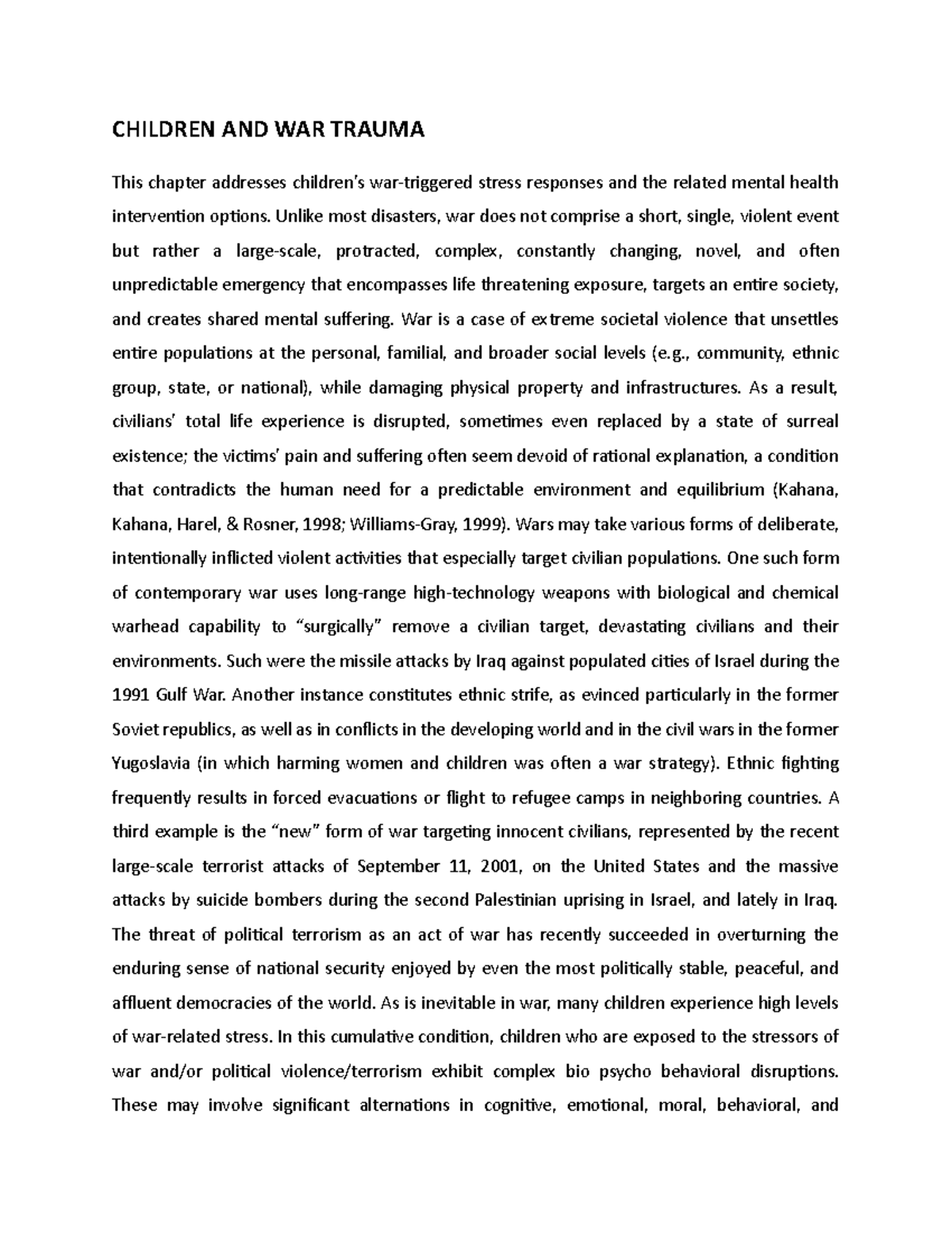 Children AND WAR Trauma - CHILDREN AND WAR TRAUMA This chapter ...
