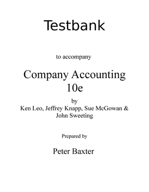 Ch08 Tb Leo 10e - Testbank - Testbank To Accompany Company Accounting ...