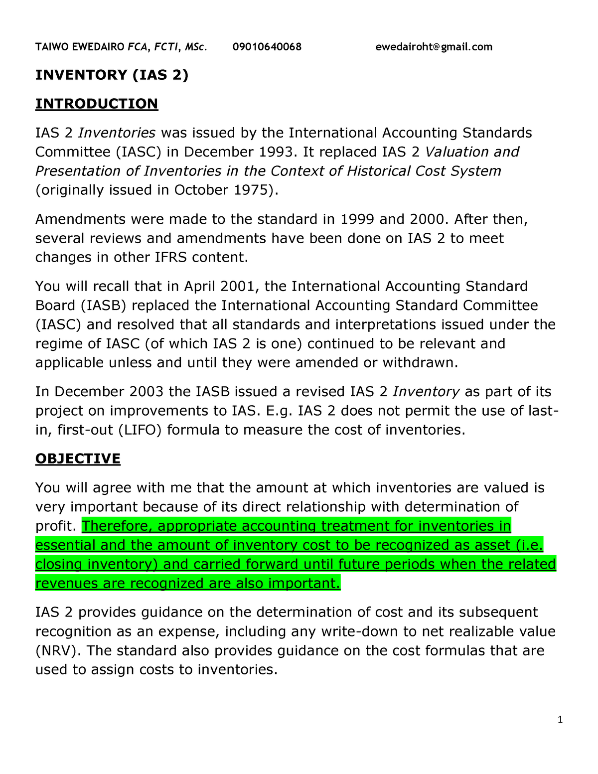 IAS 2 - A Summary On Accounting For Inventories - INVENTORY (IAS 2 ...