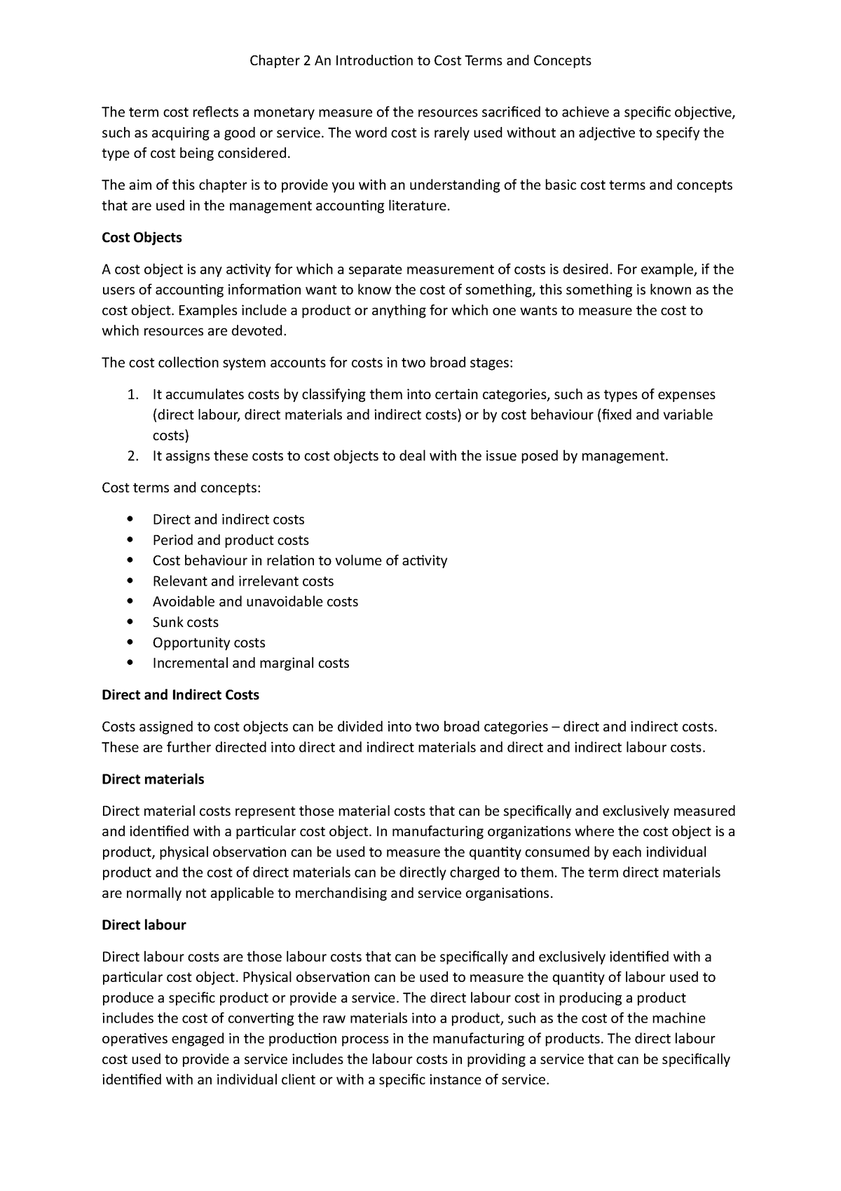 Chapter 2 An Introduction To Cost Terms And Concepts - Chapter 2 An ...