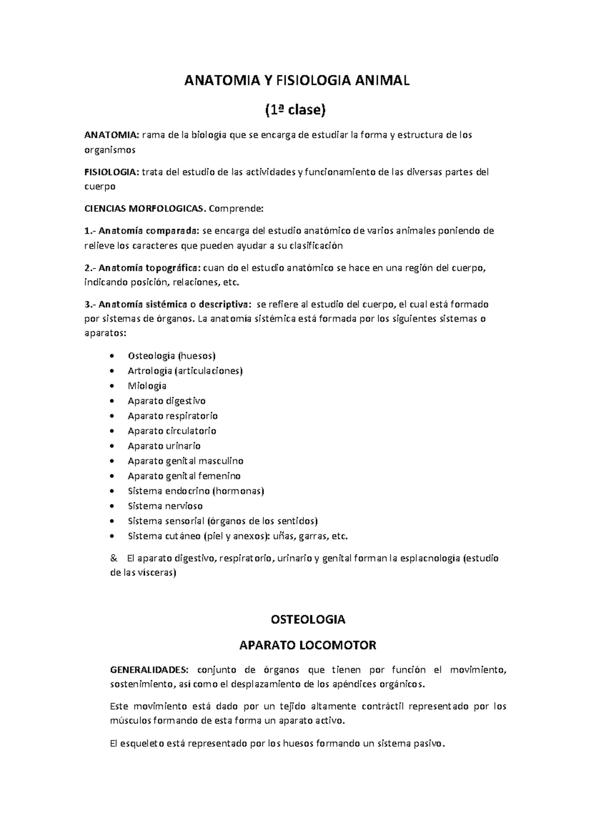Anatomia Y Fisiologia Animal 1 Anatomia Y Fisiologia Animal 1ª Clase