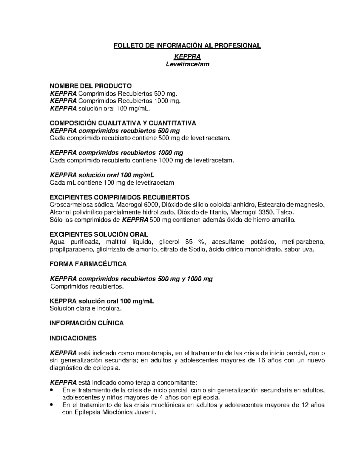 CL IP Keppra Comp Explica todo acerca de este farmaco mecanismo de