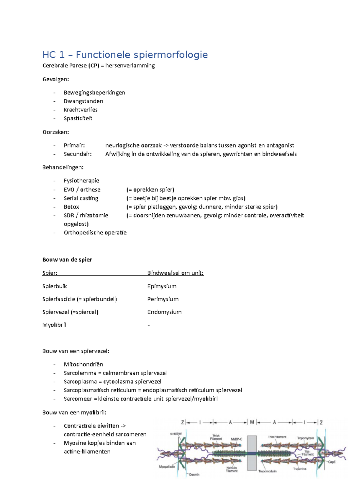 HC 1 - Aantekeningen - Inleiding Functionele Anatomie - VU - Studeersnel