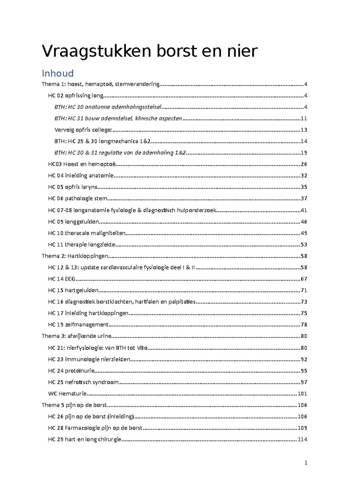 Colleges Vastgelopen - Vraagstukken Borst En Nier Inhoud Thema 1: Hoest ...