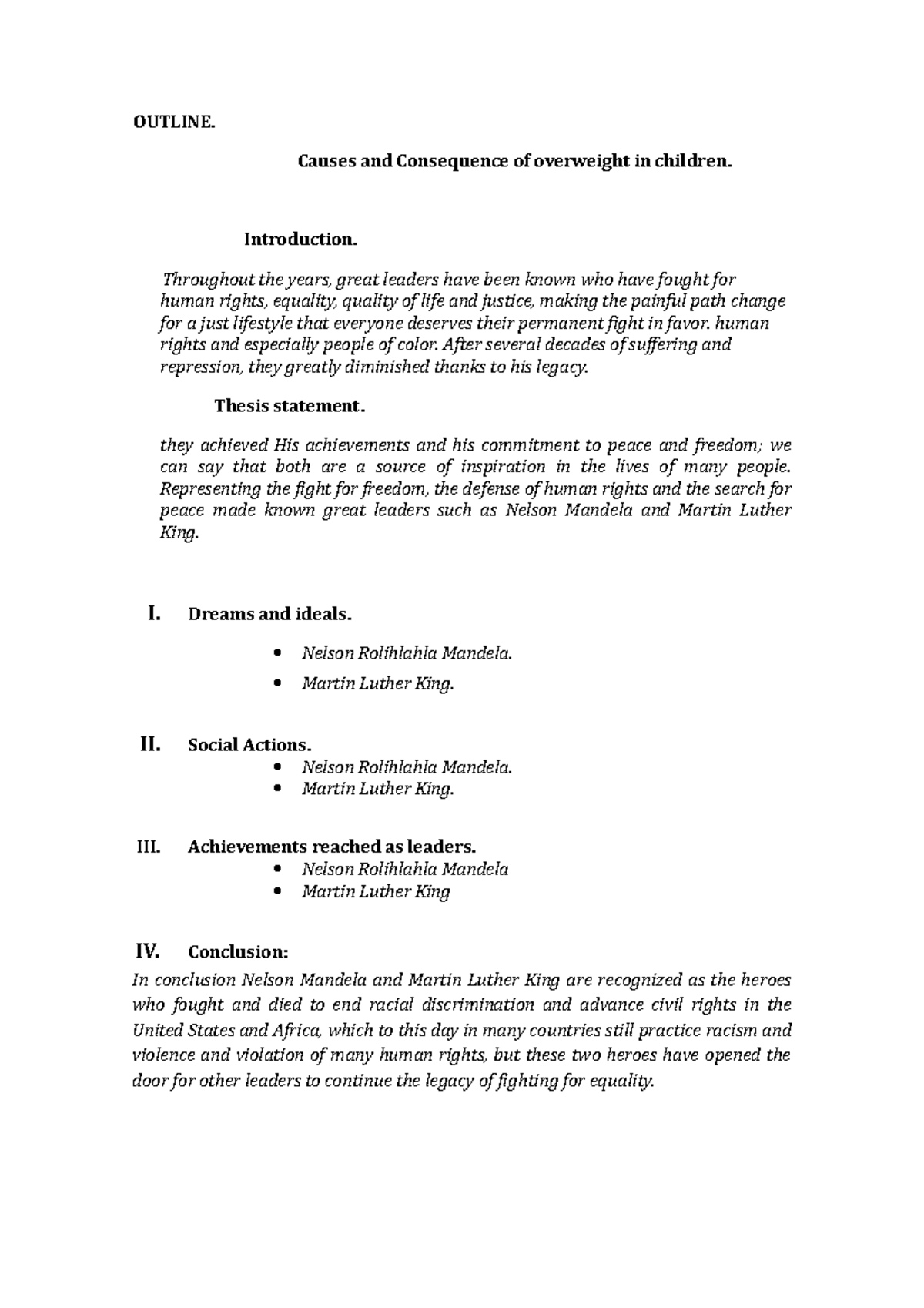 Essay - ENSYO - OUTLINE. Causes and Consequence of overweight in ...