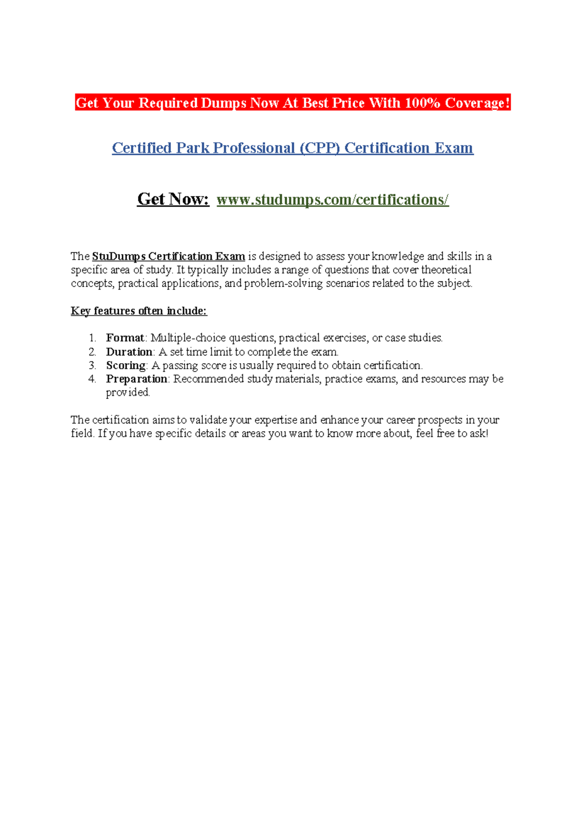 Certified Park Professional (CPP) Certification Exam - Get Your ...