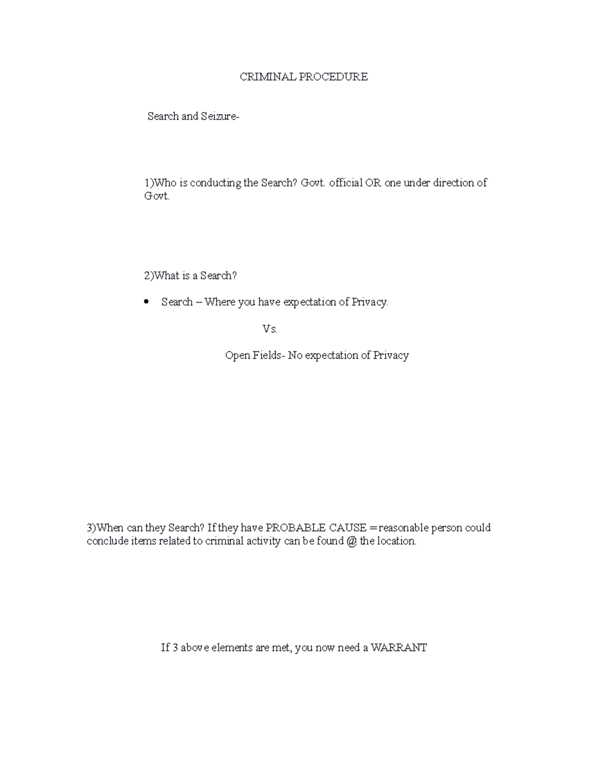 Criminal Procedure Outline - CRIMINAL PROCEDURE Search and Seizure- 1 ...