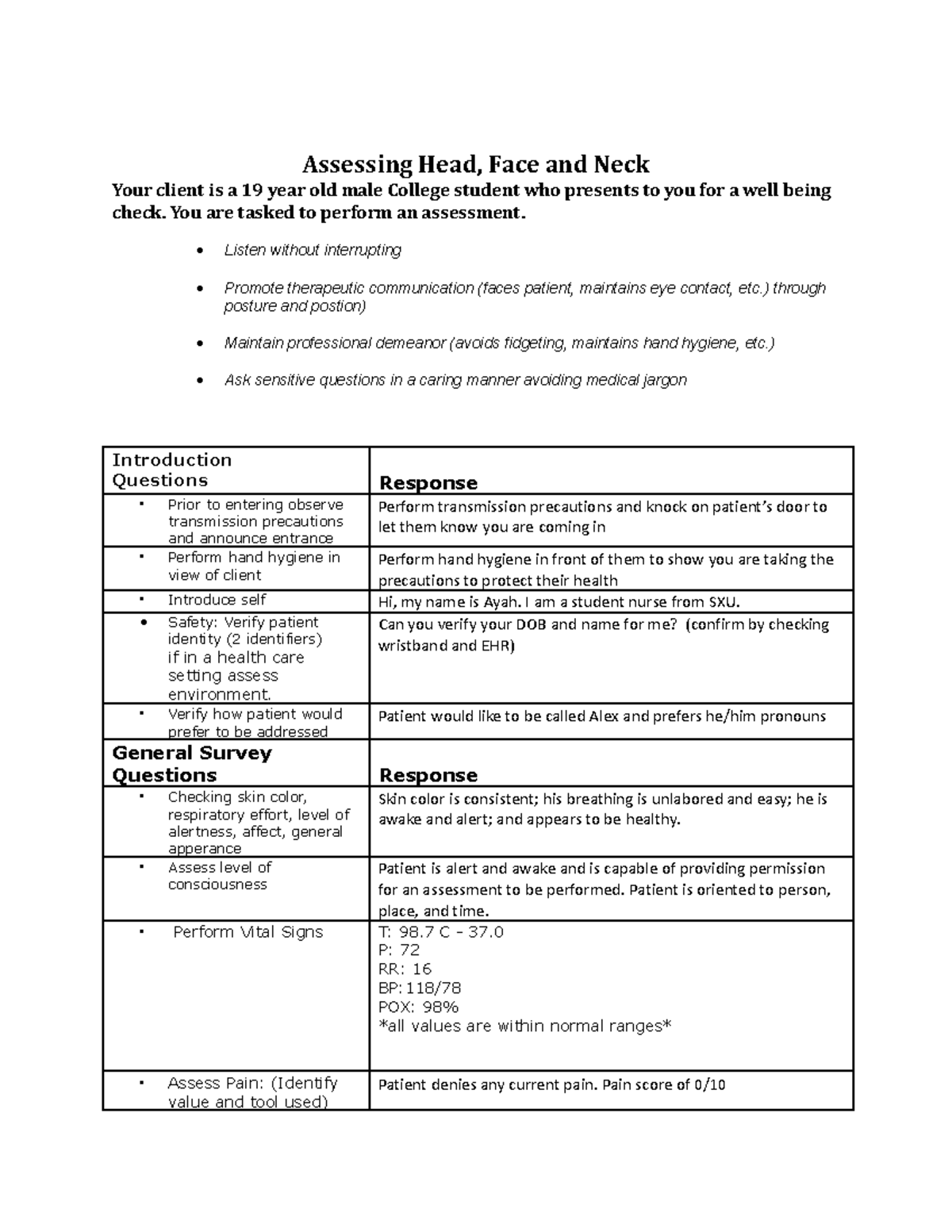 Head,Face,Neck Write Up-1-1 - Assessing Head, Face and Neck Your client ...