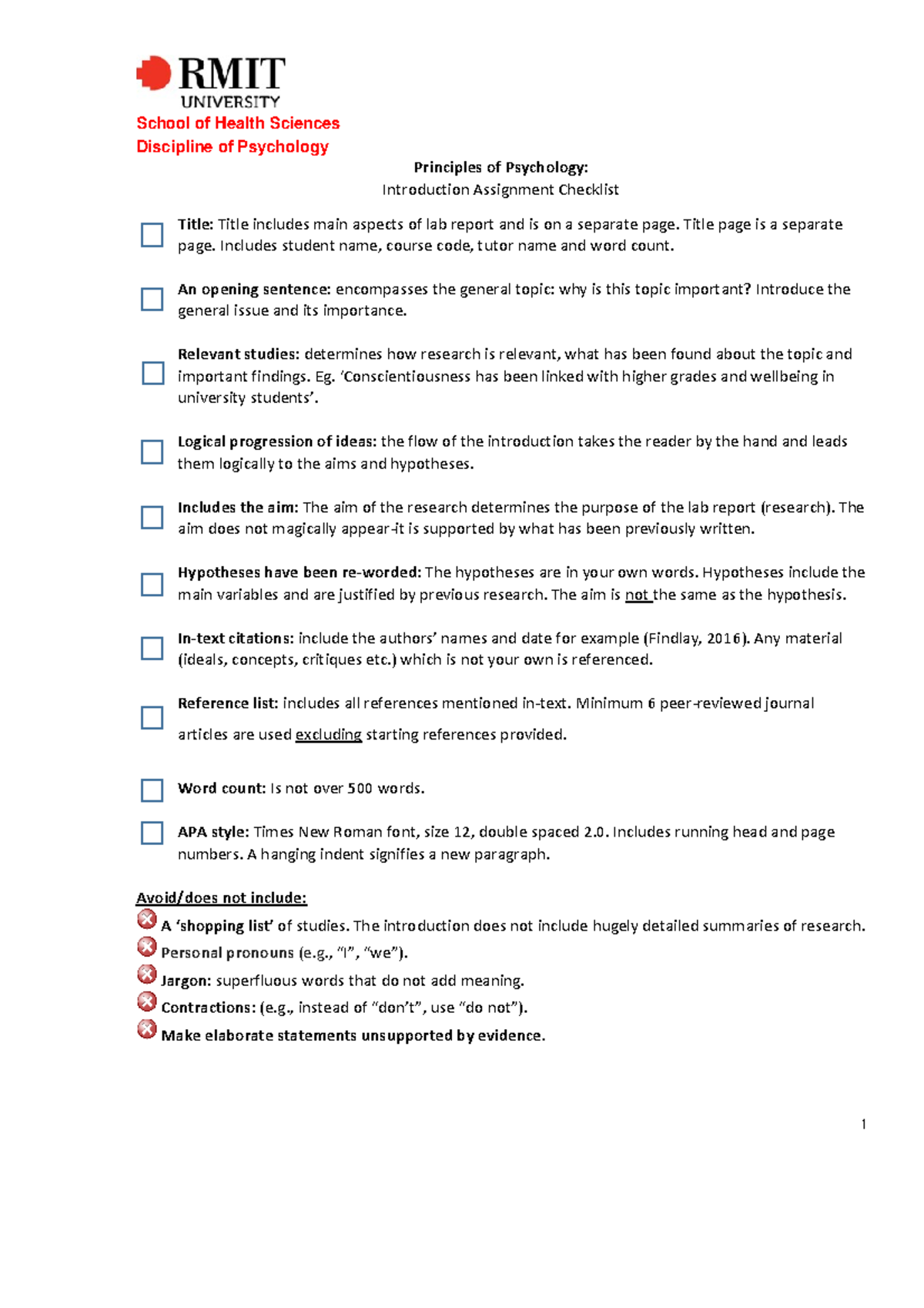 BESC1123-Introduction Assignment Checklist Self-Assessment - Warning ...