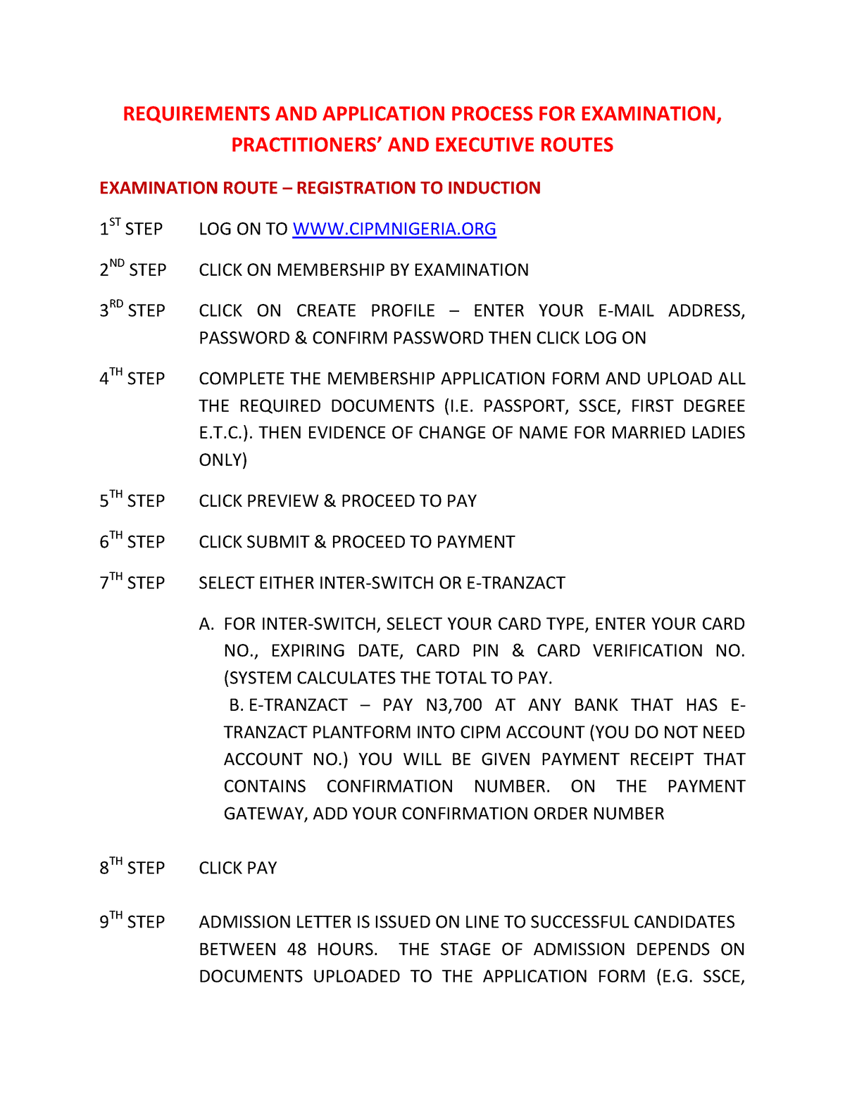 Application Process - For Year One - REQUIREMENTS AND APPLICATION ...