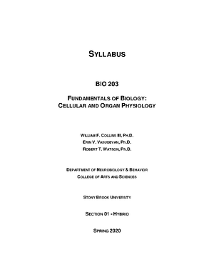 BIO203 - SYLLABUS BIO 203 ONLINE FUNDAMENTALS OF BIOLOGY: CELLULAR AND ...