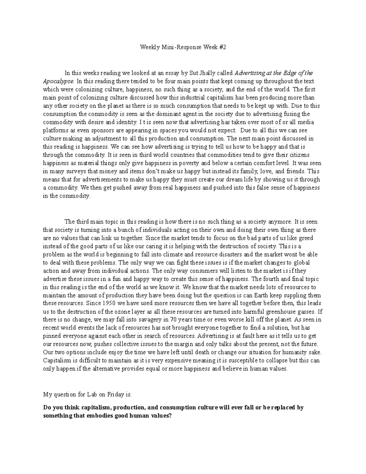 Weekly Mini-Response - week 1 reading response - Weekly Mini-Response ...
