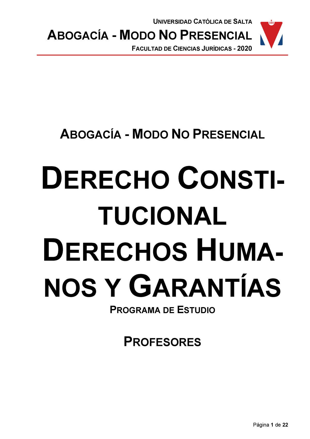 Programa De Derecho Constitucional, Derechos Humanos Y Garantias 2020 Y ...