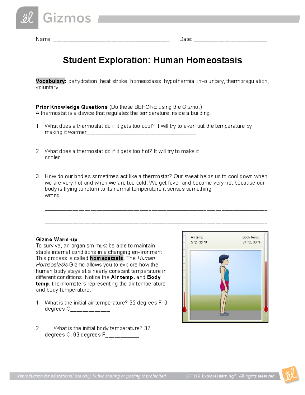 Human Homeostasis SE answers Name
