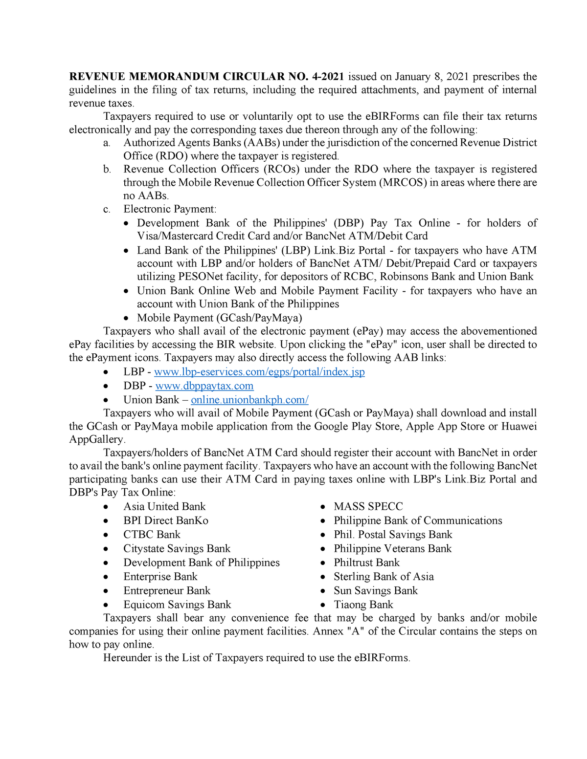 RMC No. 4-2021 Revised V2 - REVENUE MEMORANDUM CIRCULAR NO. 4-2021 ...