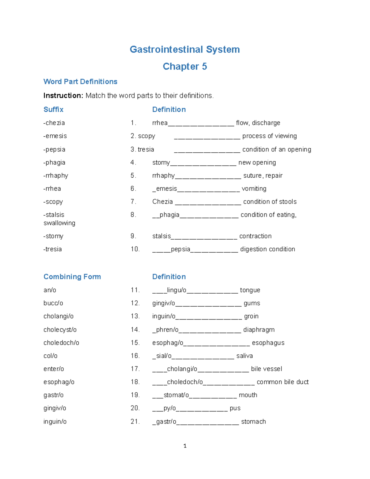 AHP105 Wk4 Assignment - the chapter 5,6,11 - Gastrointestinal System ...
