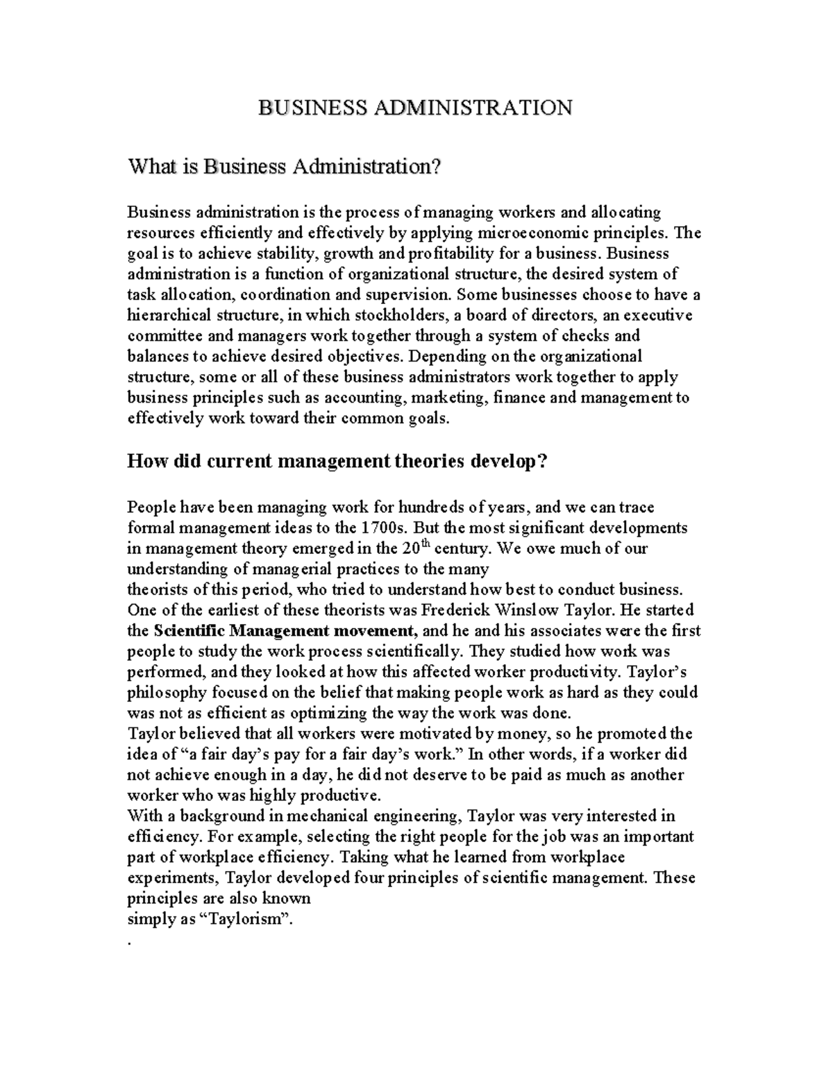 what is business administration essay